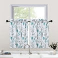 thumbnail image 2 of Cafe Curtains, Leaf Flower Printed Rod Pocket Short Window Curtains, Floral Print Kitchen Window Curtain Sets for Bathroom, 27" x 24",Teal/Grey, Set of 2, 2 of 7