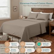 Casa Platino Queen Size Flannel Bed Sheet Set, 100% Cotton 4 Piece Set, Deep Pocket Sheets - Taupe