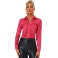 thumbnail image 1 of Blusa de Satén para Mujer con Manga Larga Solapa Camisa Abotonada a la Moda rojo S, 1 of 6