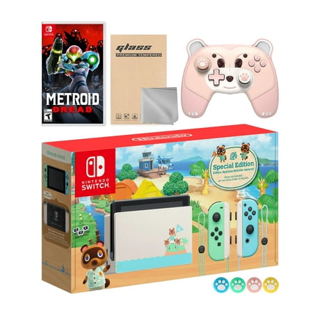 Nintendo Switch Animal Crossing Limited Console Metroid Dread, with Mytrix Wireless Pro Controller Berry Bear Tempered Glass Screen Protector