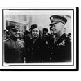thumbnail image 2 of Historic Framed Print, [Kathryn Cravens, flanked by General Eisenhower (r) and Marshal Zhukov, all in military uniform, half-length portrait, facing front], 17-7/8" x 21-7/8", 2 of 9