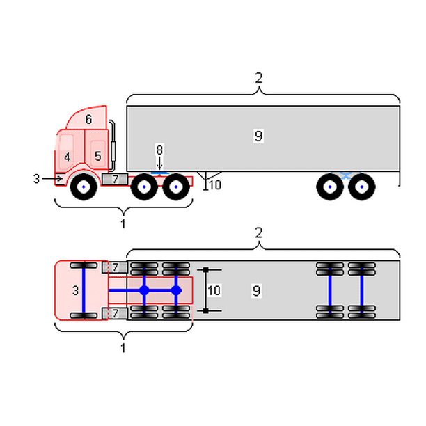 COE (Cab Over Engine) 18-wheeler Semi-Trailer Truck diagram-20 Inch By