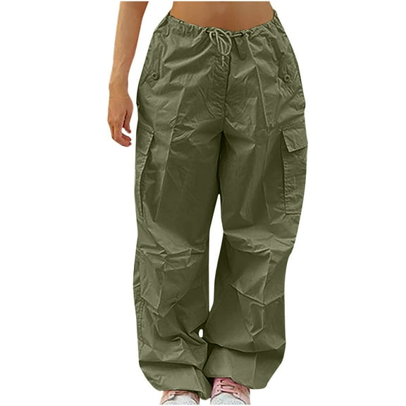 TMOYZQ Women's Casual Cargo Pants Straight Wide Leg Outdoor Lightweight Quick Dry Baggy Joggers Casual Low Waist Parachute Pants Streetwear with Pockets