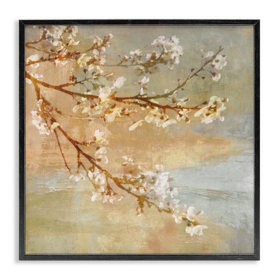 Stupell Industries Cottage Vintage Cherry Blossom Tree Branch Distressed Charm Black Framed Giclee Art, 12 x 12, by John Seba