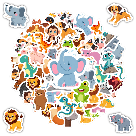 35pcs-50pcs Cute Animal Stickers Cartoon Zoo Sticker Pack for Phone Suitcase Laptop