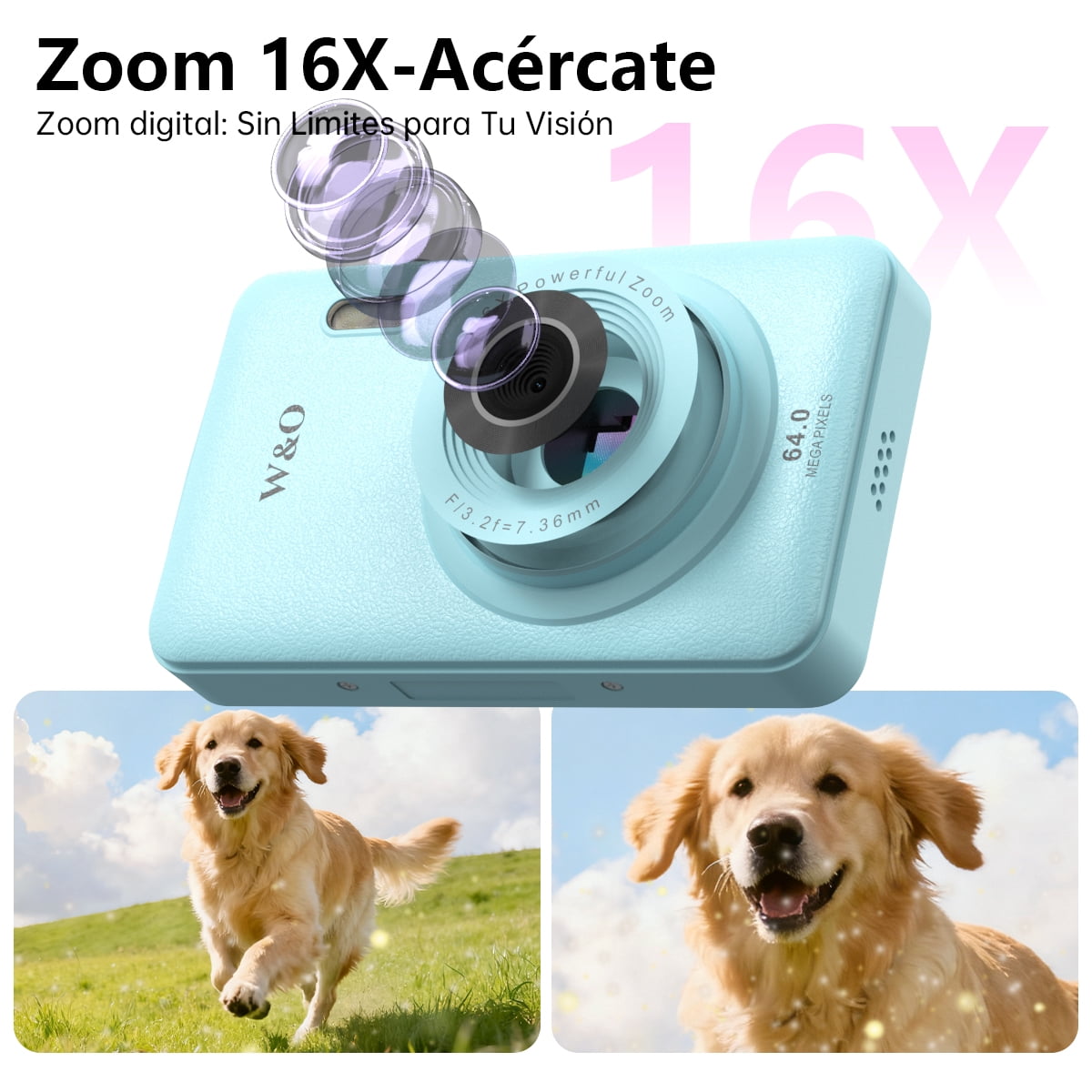 W & O Q3 Portable 16x Digital Zoom 48 MP CCD Point & Shoot Digital Camera with 32GB SD Card, Blue