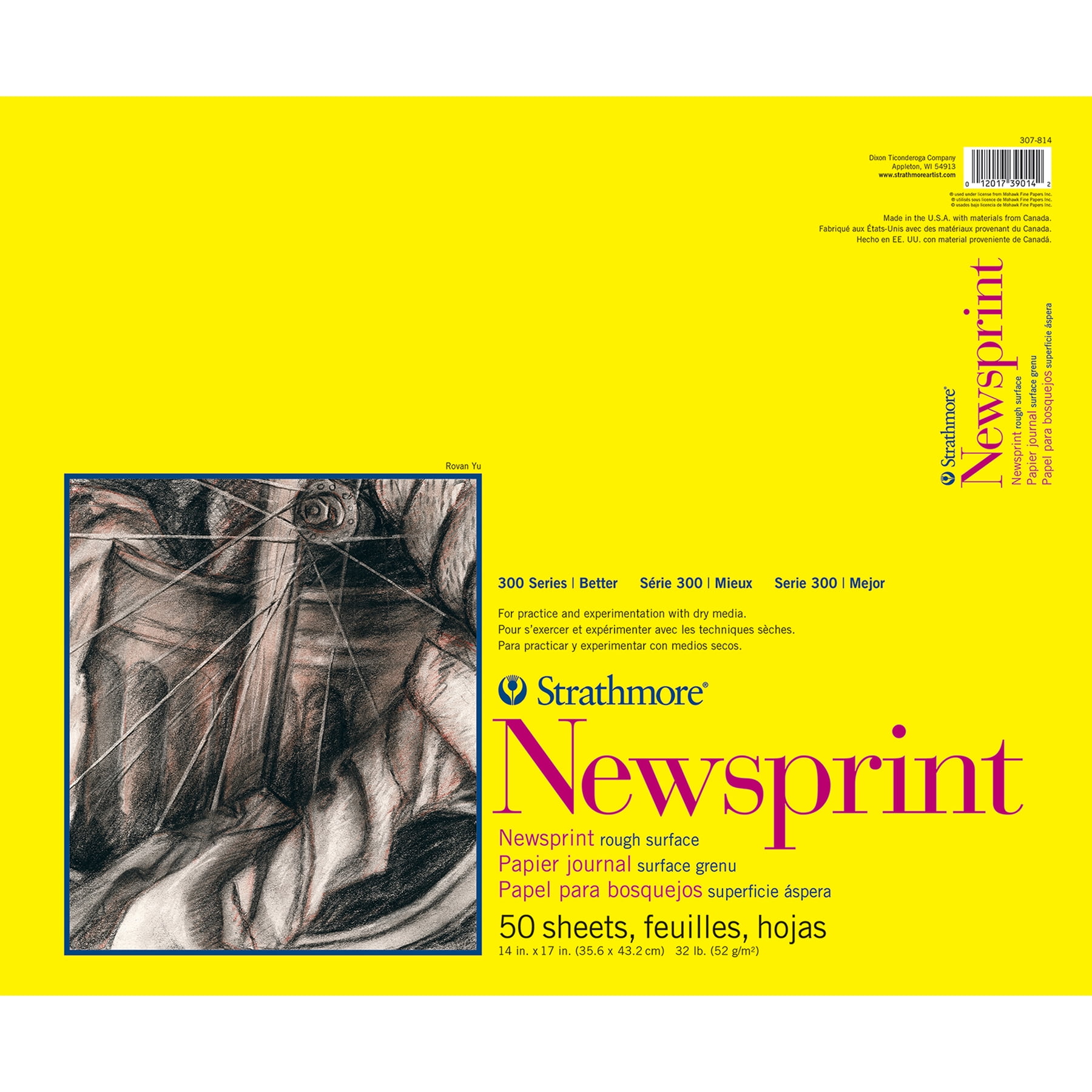 Strathmore 300 Series Newsprint Pad, Tape Binding, 50 Sheet, 14x17 inch, Pack of 3