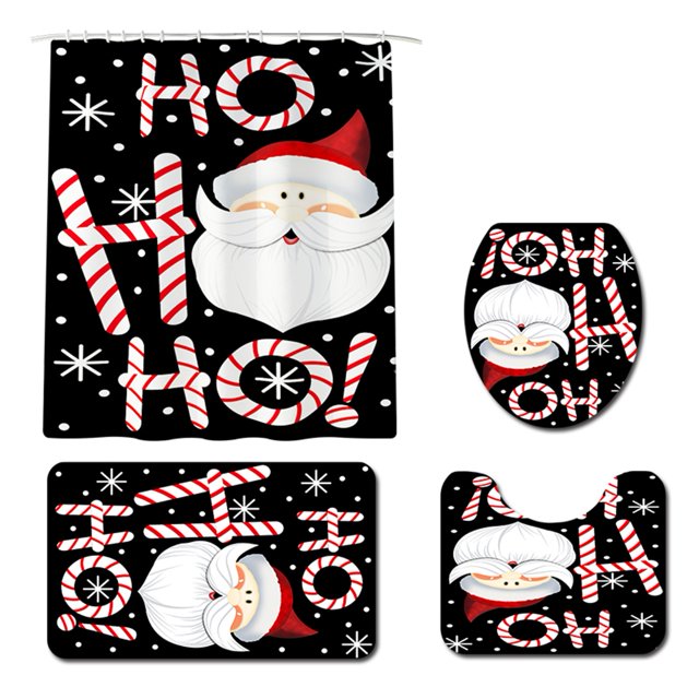 SUNSIOM Ensemble de Rideau de Douche Imprimé de Noël avec Cloche Étoilée, Tapis de Bain