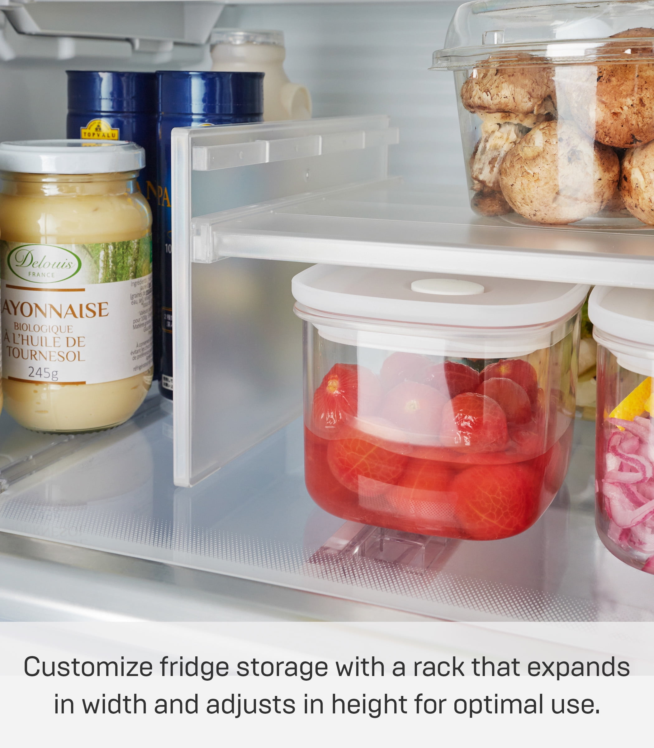 Yamazaki 8066 Expandable Refrigerator Storage Rack, Black, Approx. W 11.8-17.9 X D 7.9 X H 5.0 Inches (30-45.5 X 20 X 12.6 Cm), Tower, Adjustable