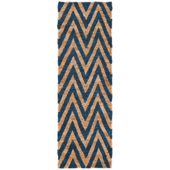 SAFAVIEH Organica Glanville Chevron Runner Rug, Blue/Natural, 2'6" x 8'
