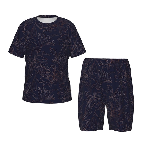 Balery Copper-Gold Gloss Outline Flower1 Conjunto de Pijama Infantil de Manga Corta con Estampado – Ropa de Dormir de Algodón Suave-4X-Large