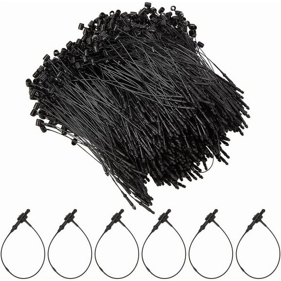 1000Pcs 3 Inch Black Plastic Fastener Hang Price Tag Ring Loops Adjustable Snap Lock Pin Safety Security Loop Tags Ties String