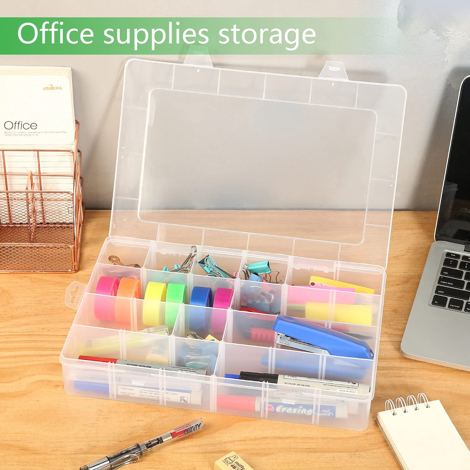 Large 24 Grids Plastic Organizer Box Adjustable Dividers Clear Storage For  Art Diy Crafts Washi Tapes Beads And Small Parts(2 Pack)