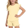 thumbnail image 2 of HBYJLZYG Girls Summer Ruffle Sleeve Set, 2 Piece T-Shirt and Shorts Outfit, Casual Ice Silk Clothing Set, Comfortable Daily Wear for Kids, 2 of 9