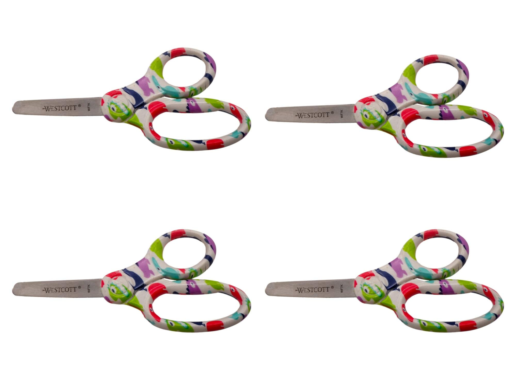 Dinosaur Handle Blunt Tip Scissors for Kids (Set of 4, 5.5 in) Left and Right Hand, Stainless Steel Blades, Preschool