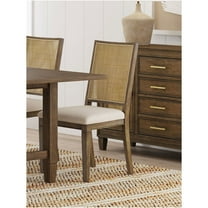 JERFIT Modern Woven Rattan Dining Chairs Set of 2, Light Brown Wood Side Chairs with Fabric Upholstered Seat for Kitchen Dining Room