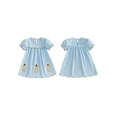 thumbnail image 2 of BemeyourBBs Toddler Baby Girls Back to School Dress Kindergarten Outfits Baby Girl First Day of School Outfit Dress Puff Short Sleeve Crew Neck Plaid Embroidery Pencil Summer A-line Dress, 2 of 9