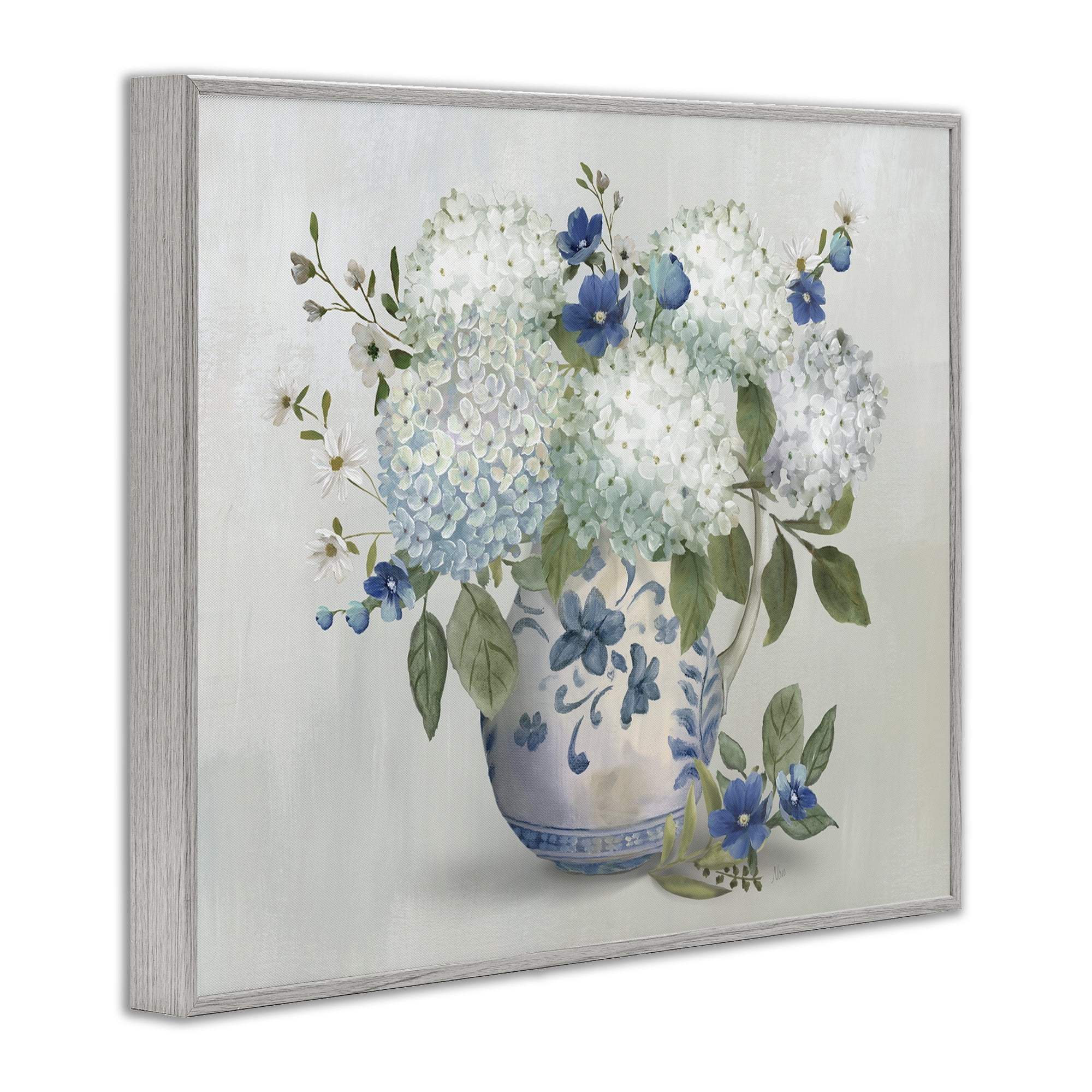 Stupell Industries Ivory & Blue Hydrangea Vase Gray Framed Giclee Art, design by Nan