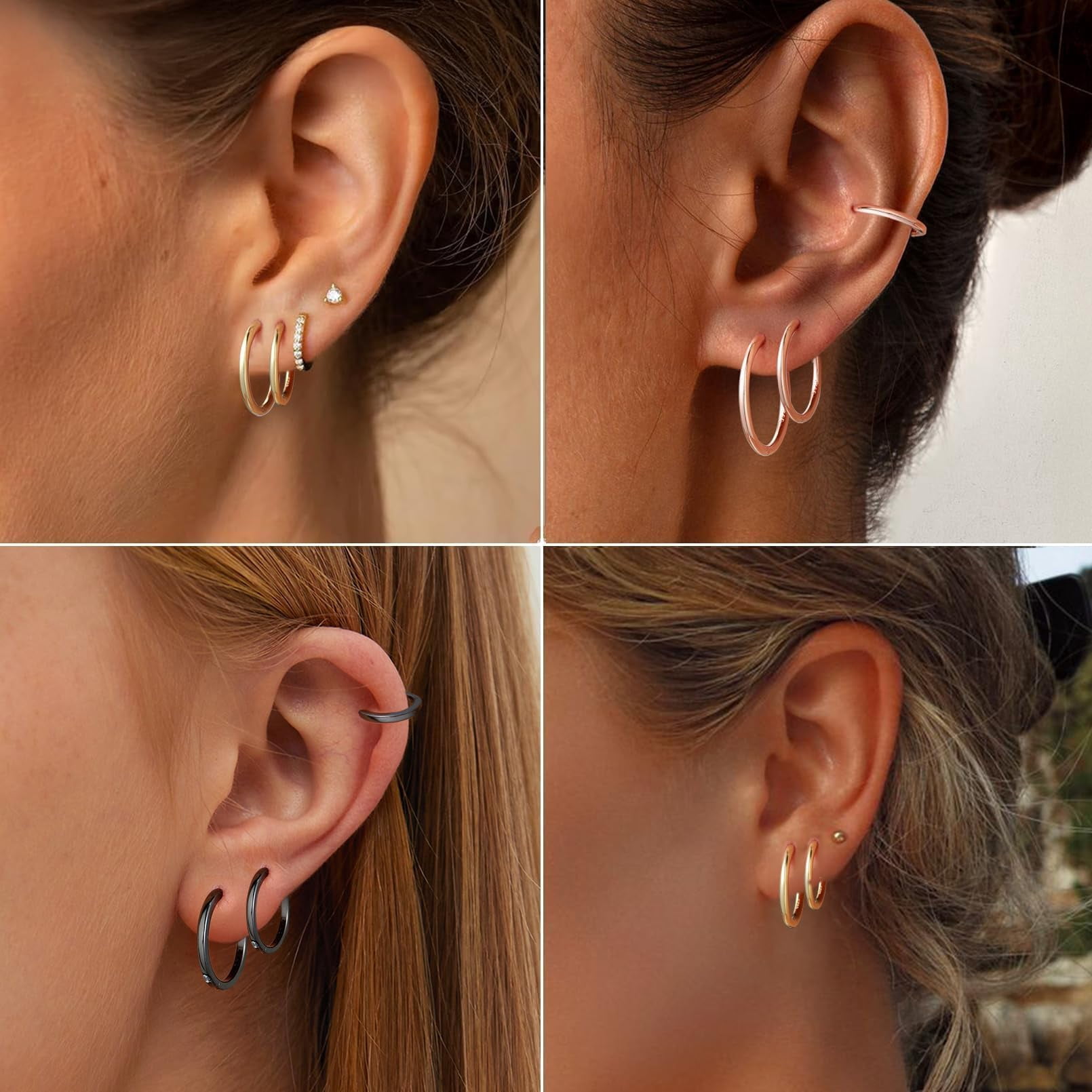 ChicSilver Rose Gold Plated Hoop Earrings for Women Hypoallergenic Rose Gold Plated Cartilage Earring 8MM Huggie Hoop Earring