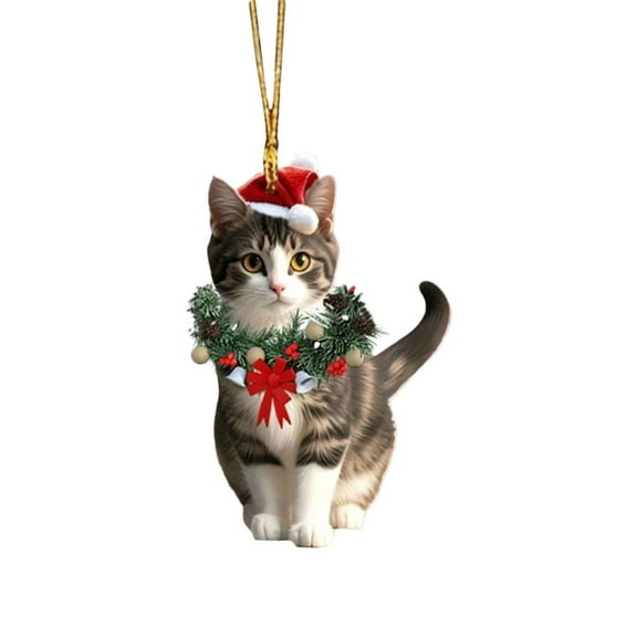 Cat Christmas Ornaments, 2D Acrylic Cat Ornaments for Christmas Tree, Xmas Cats Ornament with Wreath and Santa Hat, Cute Kitten Decorative Pendant for Wall Door Light Cafe Wedding Pet Event (A)