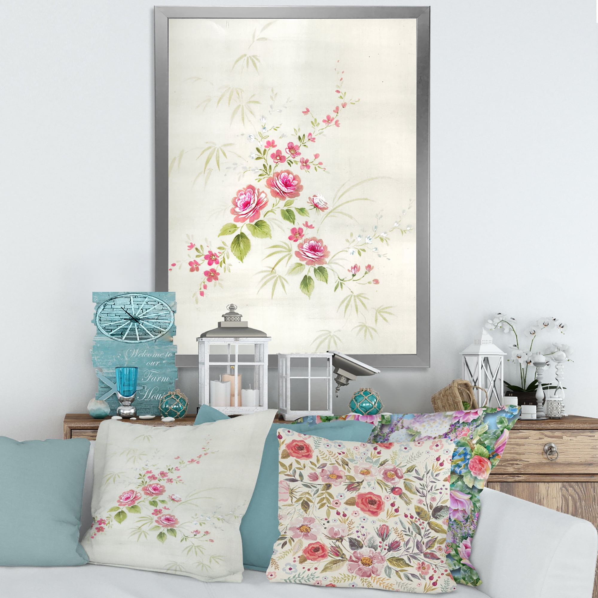 Designart 'Abstract Retro Drawing of Flowers II' Vintage Framed Art Print