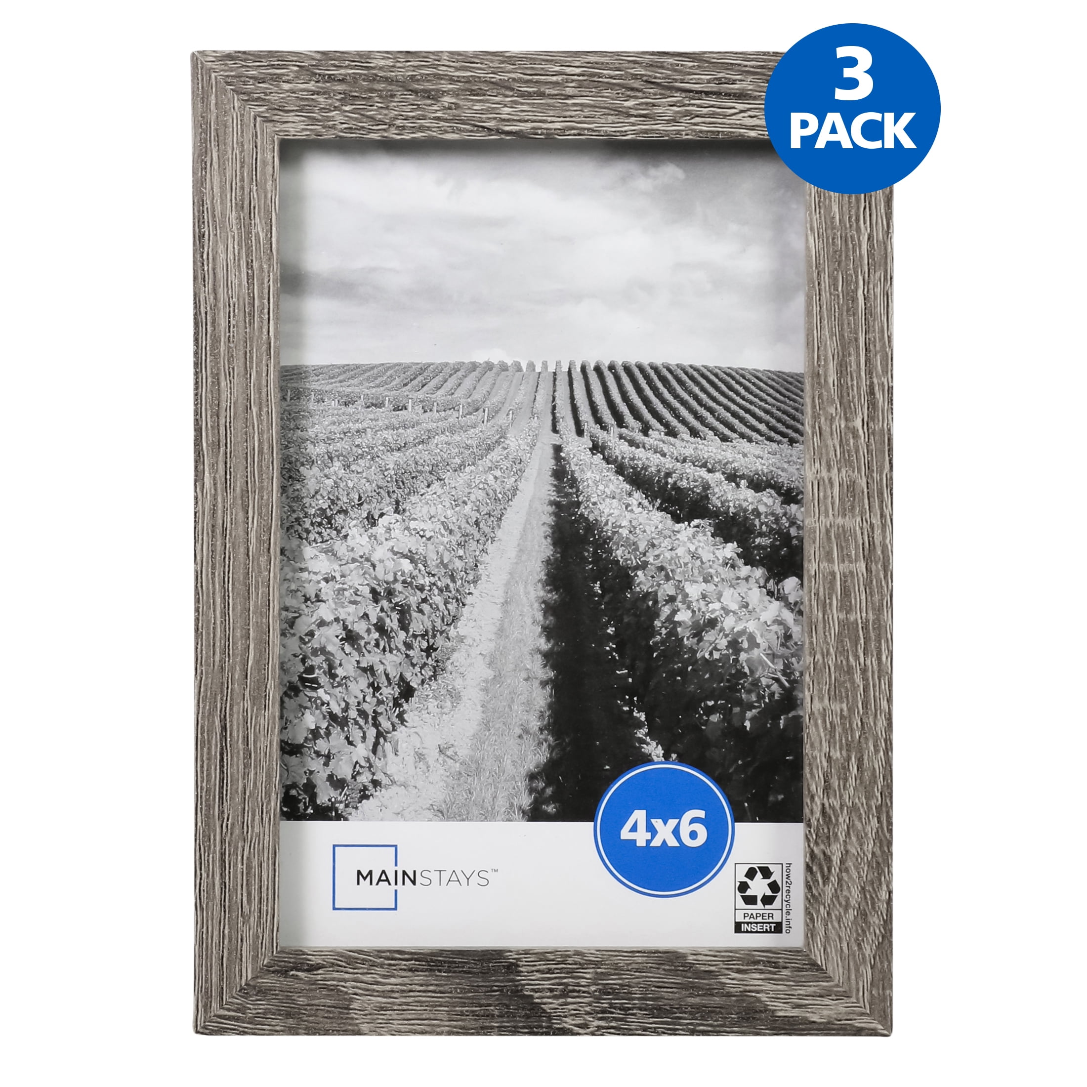 Mainstays - 4x6 Picture Frame - Rustic Gray Gallery Linear Program Tabletop & Wall Photo Frame, Set of 3