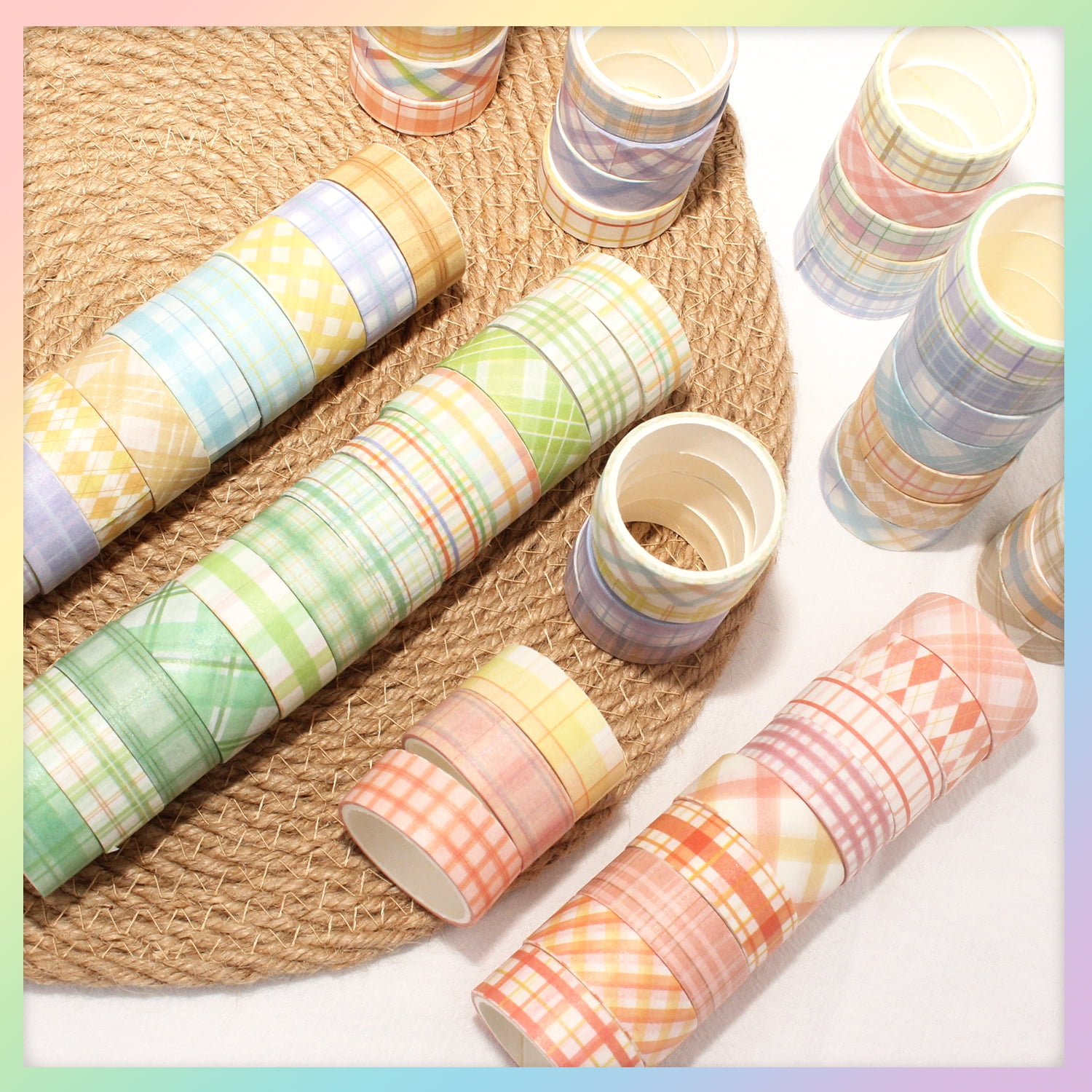 60 Rolls Boxed 15mm Grid Washi Tape Set, Self-Adhesive Decorative Colored Plaid Masking Tape for Painting, DIY Art Crafts, Gift Wrapping, Scrapbook Supplies