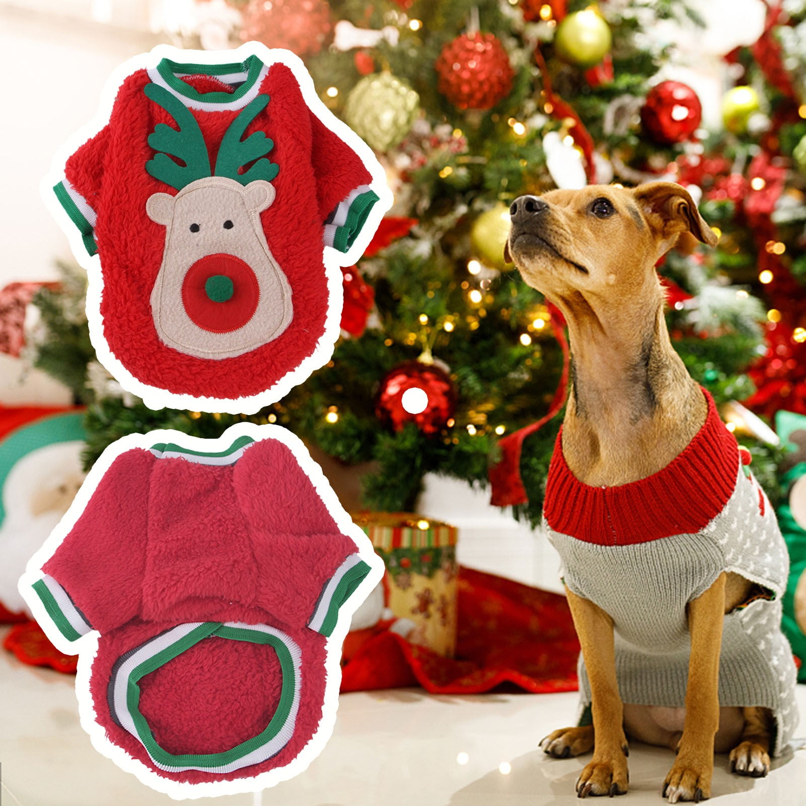 Timifis Dog Christmas Outfit Dog Winter Clothes Medium And Large Dogs Christmas Couple Suit Pet Clothes Costumes Elk Pattern Warm Pet Clothes Red