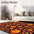 thumbnail image 2 of ODIKA 6'x9' Machine Washable Non-Slip Area Rug, Jack o Lantern Grinning Faces Carnival with Autumn Harvest Motifs High Traffic Rug, Orange, 741324, 2 of 7