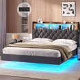 thumbnail image 2 of Full Floating Bed Frame with Storage Headboard and LED Light,Upholstered Platform Bed Frame Full Size with USB Port Charging Station,No Box Spring Needed,Dark Gray, 2 of 10