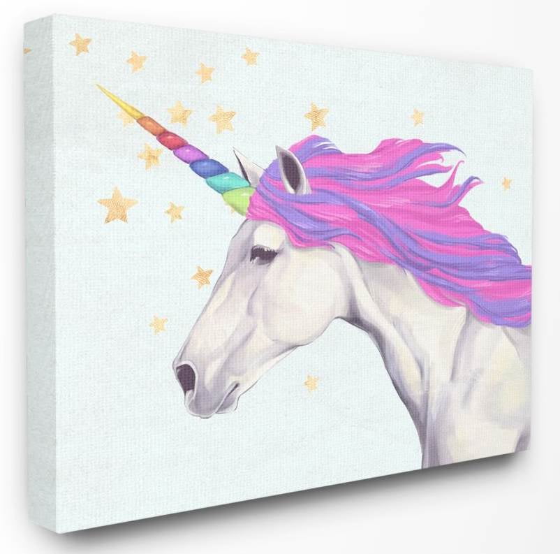 The Kids Room by Stupell Gold Star Rainbow Unicorn Painting Canvas Wall