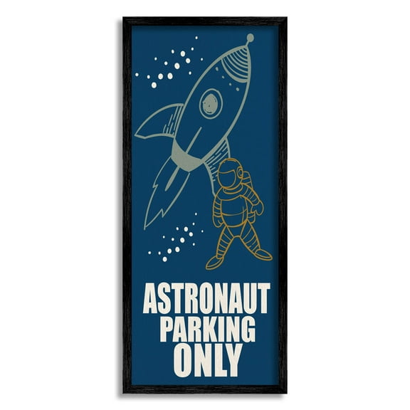 Stupell Industries Astronaut Parking Only Rocket Graphic Art Black Framed Art Print Wall Art, Design by Kim Allen