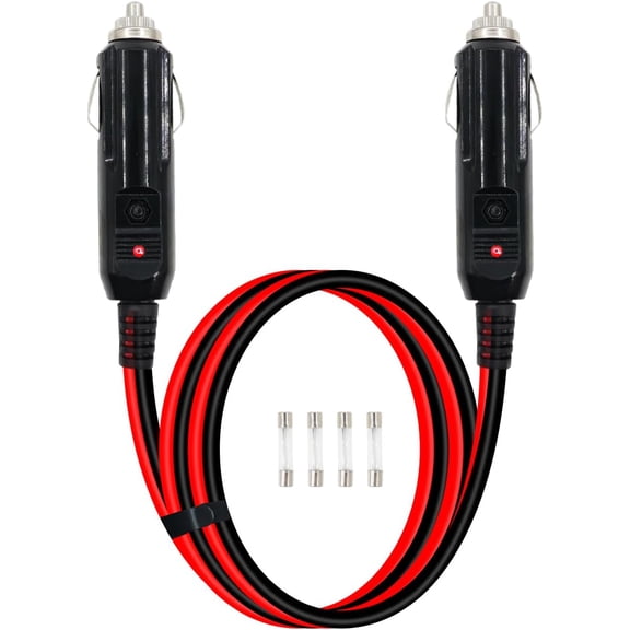 mistyhony Heavy Duty 14AWG 12V Car Cigarette Lighter Power Cable, Cigarette Lighter Male to Male Charger Cord with LED Lights and 15A Fuse(3m/9.8ft)