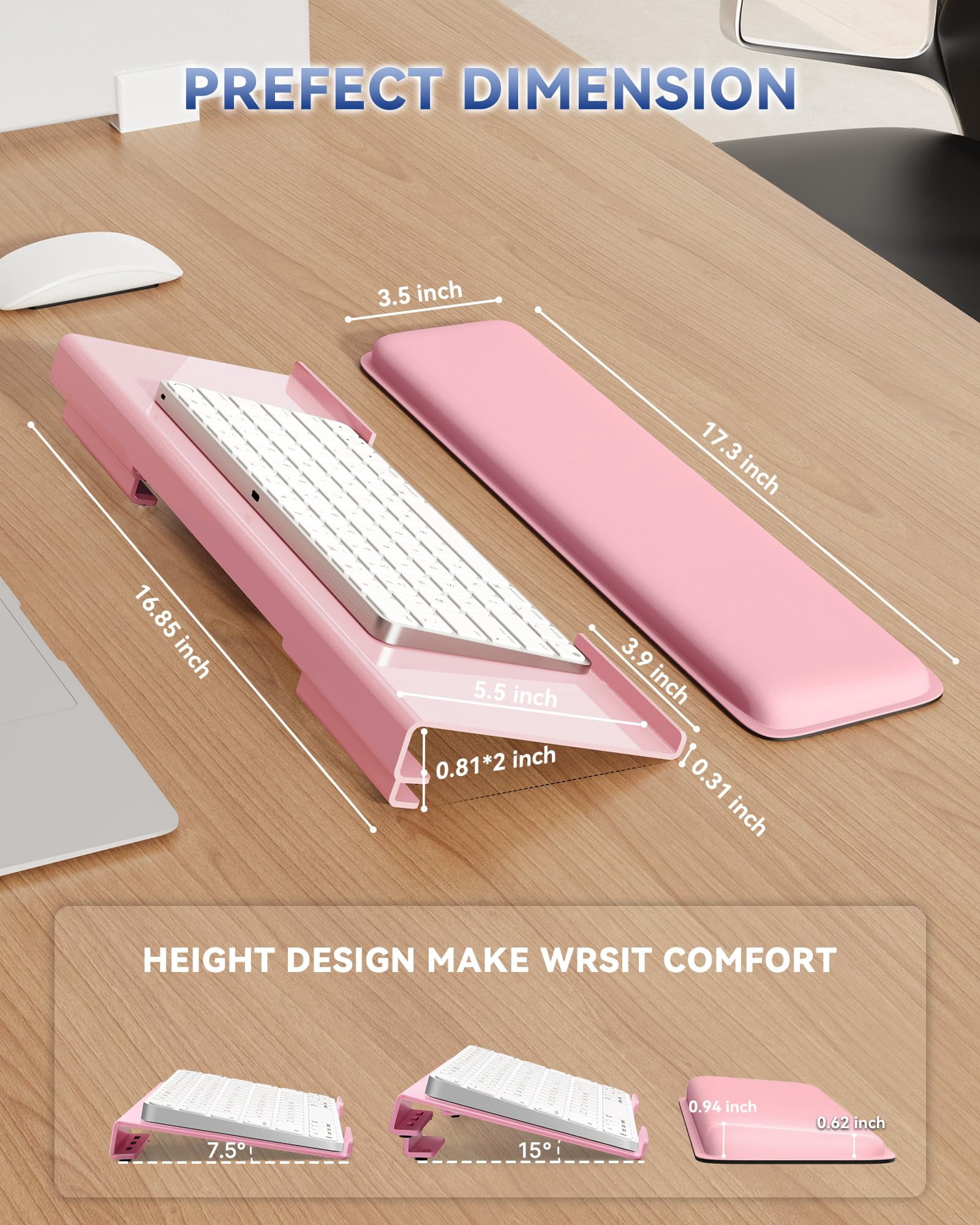 Computer Stand For Desktop  2-level Height Adjustment Wrist Rest Non-slip Key Board Riser Pad Office Gaming And Home Desks(pink)