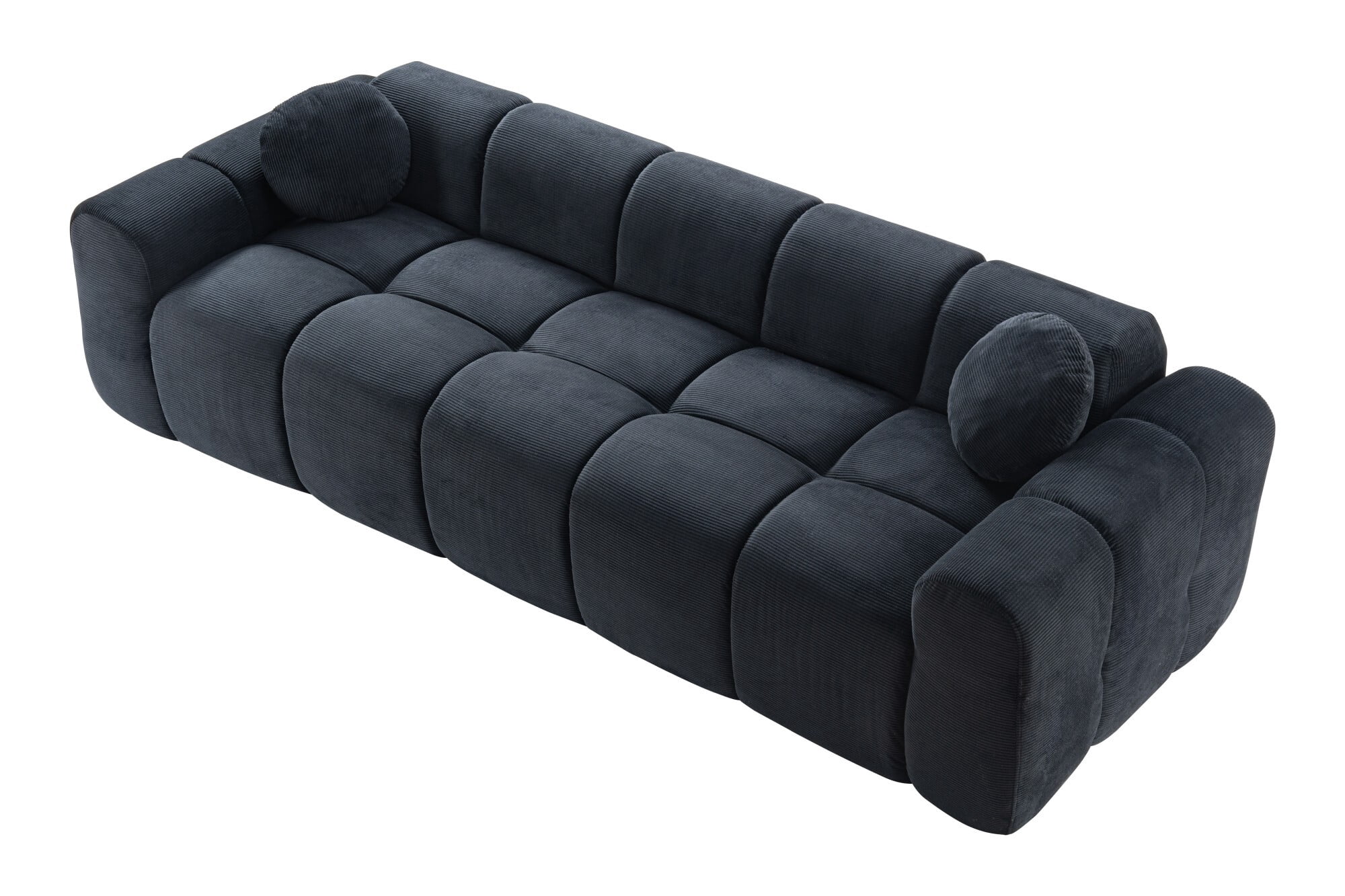 AENKYO 98" Corduroy Cloud Puff Sofa, Modern 4-Seater Bubble Block Couch, No Assembly, Charcoal Black