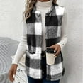 thumbnail image 4 of Fuzzy Fleece Plaid Jacket Vests for Women with Pockets Sleeveless Open Front Sweater Cardigan Lightweight Coat (L, Black), 4 of 7