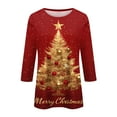 thumbnail image 4 of Fabrcox S-5xl Christmas Snowflake Printed T Shirts for Women Loose Fit 2xl Oversized 3/4 Sleeve Tops Round Neck Holiday Tunic Lightweight Basic Tops Red XL, 4 of 6