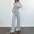 thumbnail image 5 of Huankd Spring Two Piece Sets for Women 2026 Off Shoulder Tops Long Pants Knit Matching Lounge Set Airport Travel Outfits Light Gray 2XL, 5 of 5