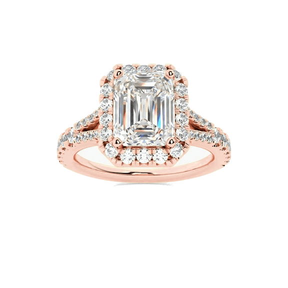 JewelWeSell 1 Ct Center 1.5 Cttw Igi Certified Lab Grown Emerald Diamond Halo Split Shank Engagement Ring for Women | 14K Solid Rose Gold | (E-F, VS1-VS2)
