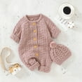 thumbnail image 2 of KAUOD Toddler Knit Jumpsuits with Hat Button down Crochet Ribbed Plain Sweater Rompers Baby Boys Thick Warm Bodysuits, 2 of 9