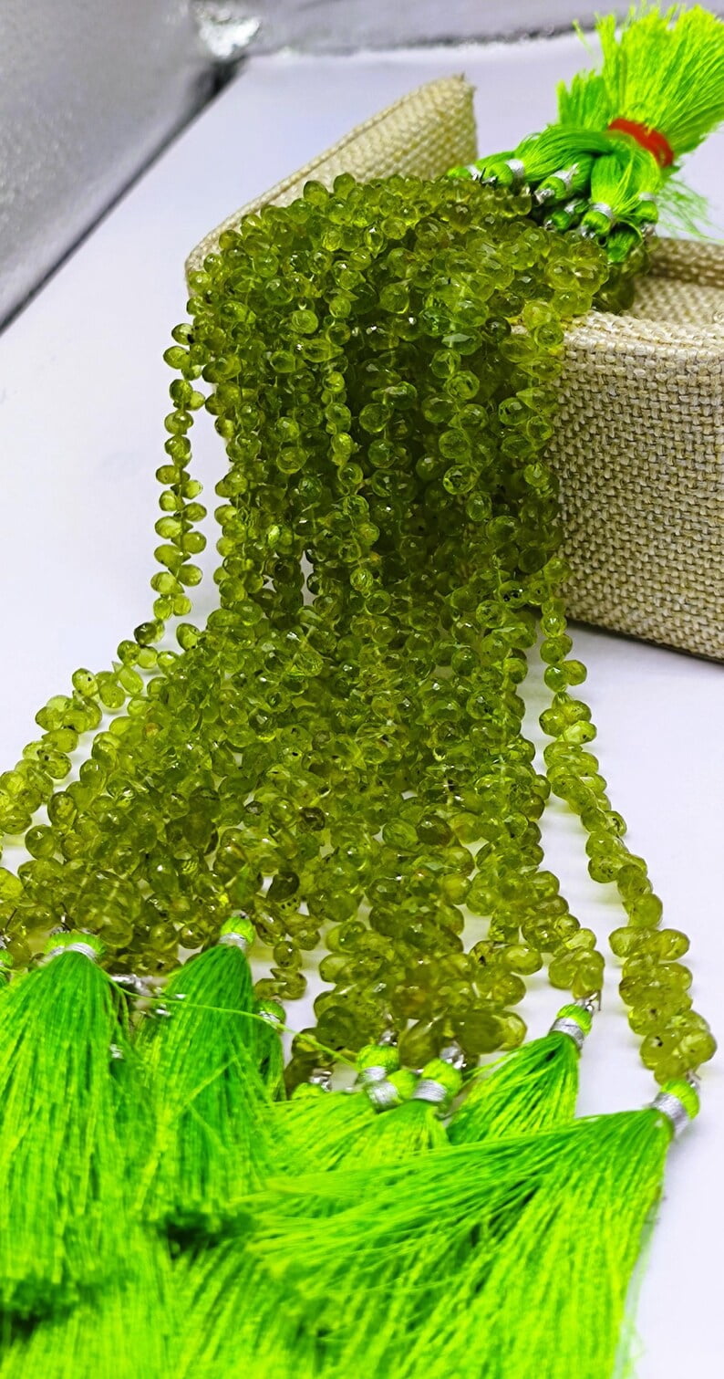 AAA Natural Peridot Faceted 4x6mm Teardrop Beads, AA+ Quality Green Gemstone Drops 8 Inch long For Jewelry Making Like Necklace , Bracelets, Earrings Gift for Mom