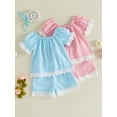 thumbnail image 3 of BemeyourBBs Toddler Baby Girl Summer Clothes Cute Infant Baby Girls Plaid Gingham Outfit Shorts Set Lace Trim Short Sleeve Shirt Tops and Pockets Shorts Toddler Girl 2 Piece Summer Outfit, 3 of 9