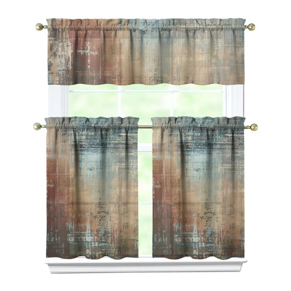 Gray Abstract Oil Painting Kitchen Curtain Valance 3 Piece Set for Kitchen Curtains and Valance Set Short Curtain Sink Window Decor 36 Inch Small Window Treatment Tier 27.5x36 Length