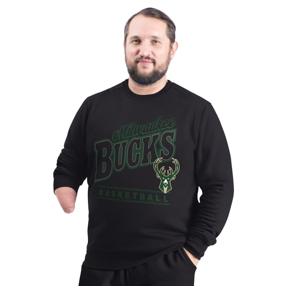 Men's G-III Sports by Carl Banks Black Milwaukee Bucks Adaptive Headliner Fleece Crewneck Sweatshirt