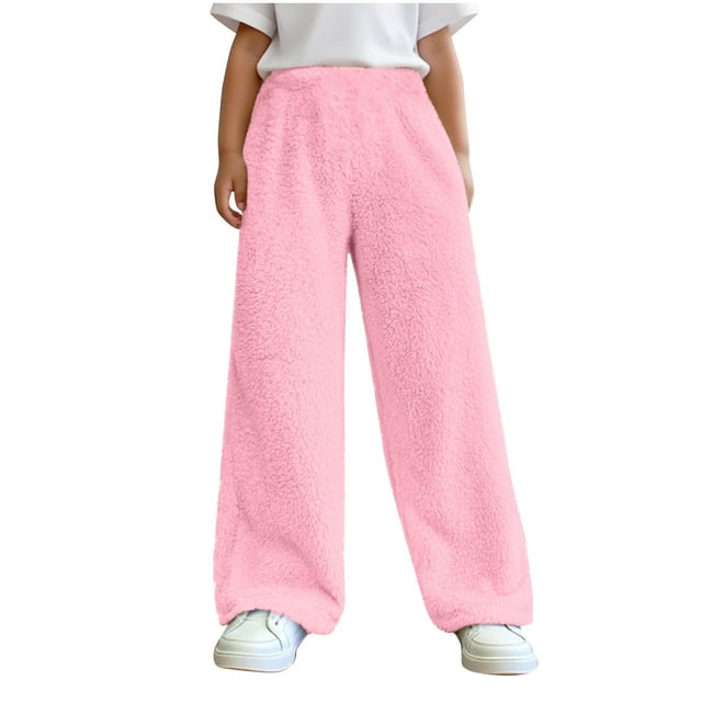 Girls Slim Velvet Pants - Winter Warmth with Elastic Waist and Side Pockets