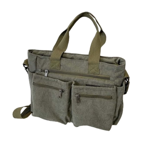 Multi Compartment Corduroy Shoulder Bag,Large Capacity Commute Tote,Soft Lightweight Carry Handbag,Adjustable Strap Organizer Purse,Work Shopping Travel Gear,Casual Daily Women Fashion Bag