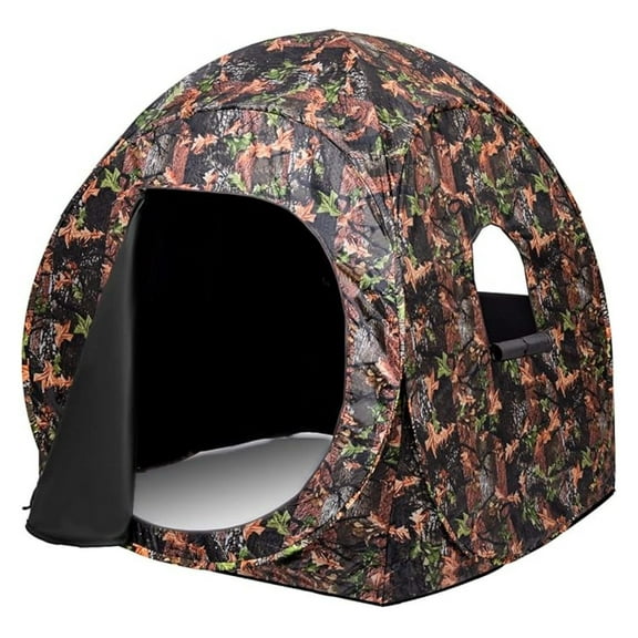 HHBEAUTY 3 Person Pop up Ground Blind, Portable Hunting Blind with Mesh Windows, Carrying Bag & Ground Stakes, Camouflage Hunting Tent with Hub System, Camo Deer Blinds for Hunting