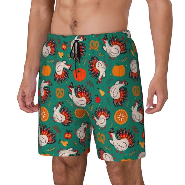 Balery Cartoon Turkey Bañador para hombre, shorts de playa de secado rápido con entrepierna y forro de compresión-3X-Large