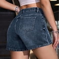 thumbnail image 6 of Jean Shorts for Women Trendy High Waisted Denim Shorts Carpenter Stretchy Summer Casual Mom Cut Off Jeans Shorts with Loose Straight Fit and Dark Blue Color Dark Blue L, 6 of 7