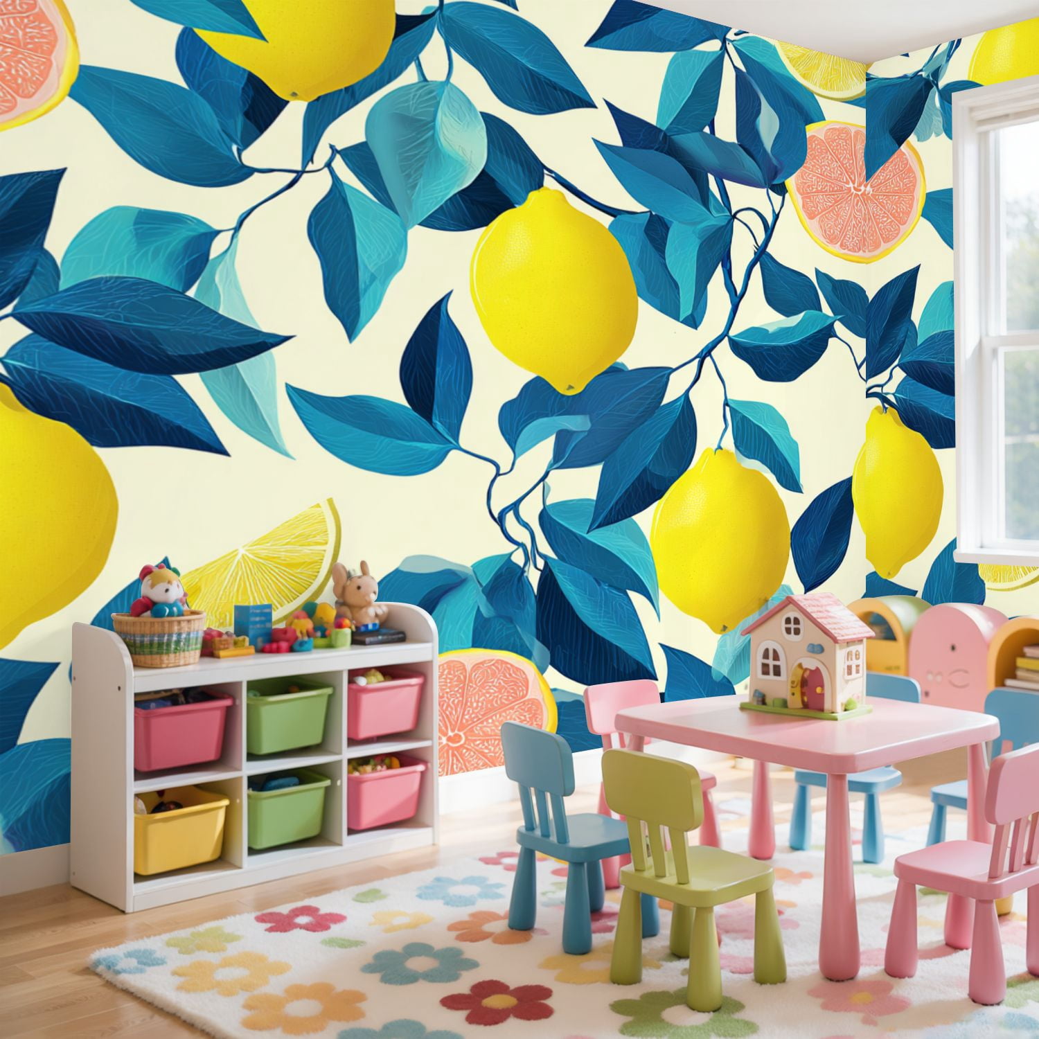 Wall Mural Peel and Stick Tropical seamless yellow lemons Fruit repeated Self-Adhesive Wallpaper Removable Wall Decal Wall Sticker Home Decor for Living Room Bedroom 69"x96"